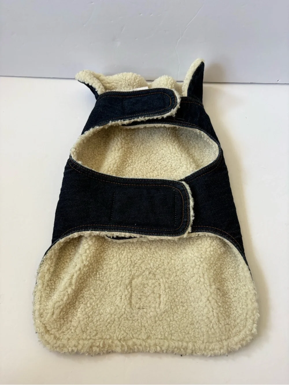 Gap Small Dog Sherpa Fleece Lined Jacket Vest Rigid Denim Blue S/M Walk Warm